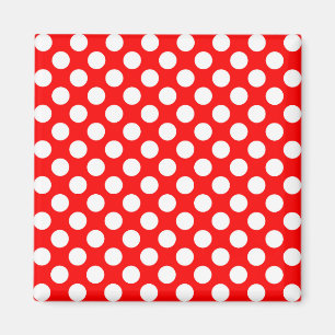 Imán Patrón de puntos de polka rojo y blanco