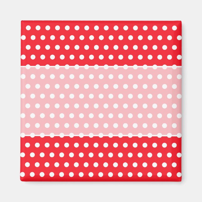 Imán Patrón de puntos de polka rojo y blanco. Delicioso (Frente)
