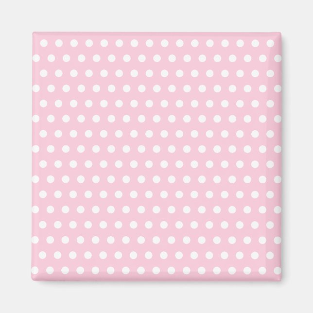 Imán Patrón de puntos de polka rosa y blanco. Delicioso (Frente)