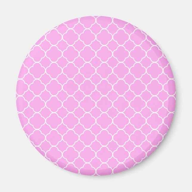 Imán Patrón De Quatrefoil Rosa Y Blanco (Frente)