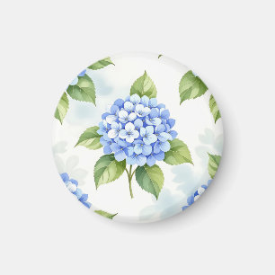 Imán Patrón de ramo de hortensias azul pastel