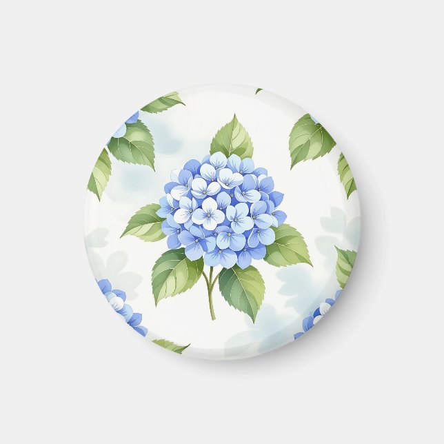 Imán Patrón de ramo de hortensias azul pastel (Frente)