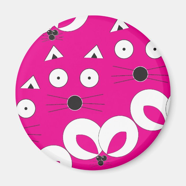 Imán Patrón de ratón del gato rosa caliente (Frente)