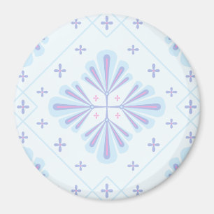 Imán Patrón de repetición floral geométrico azul pastel
