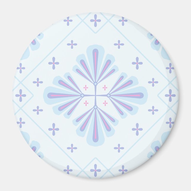 Imán Patrón de repetición floral geométrico azul pastel (Frente)