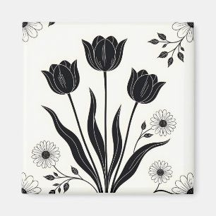Imán Patrón de silueta de tulipán negro