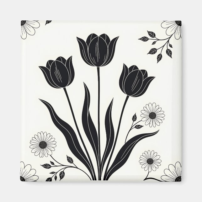 Imán Patrón de silueta de tulipán negro (Frente)