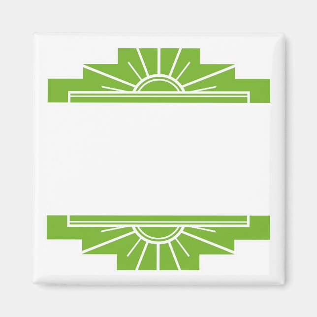 Imán Patrón de Sunburst Art Deco en Blanco y Lime (Frente)