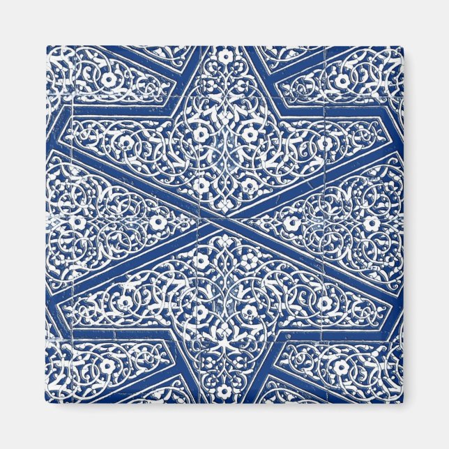 Imán Patrón de tejas persas - azul cobalto y blanco (Frente)
