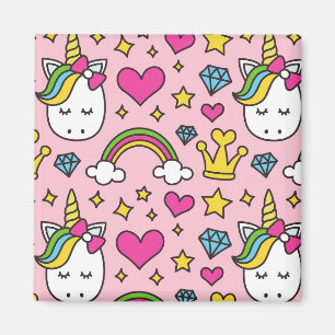 Imán Patrón de Unicornio Divertido Rosa Caballo Mágico