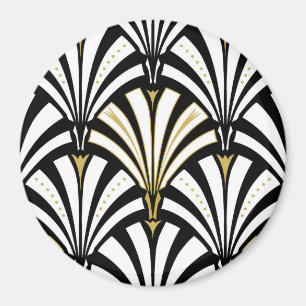 Imán Patrón de ventilador Art Deco - blanco y negro