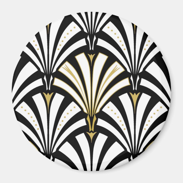 Imán Patrón de ventilador Art Deco - blanco y negro (Frente)