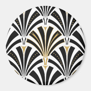Imán Patrón de ventilador Art Deco - blanco y negro