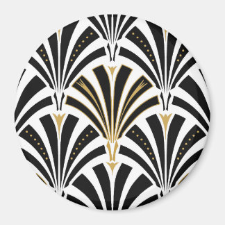 Imán Patrón de ventilador Art Deco - blanco y negro