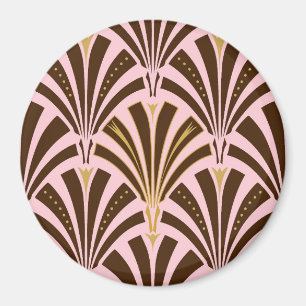 Imán Patrón de ventilador Art Decó - chocolate en rosa
