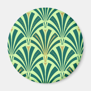 Imán Patrón de ventilador Art Deco - verde pino y menta