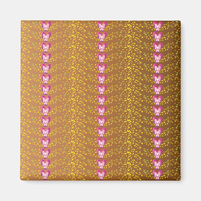 Imán Patrón de violetas florales rosadas y bronce vinta (Frente)