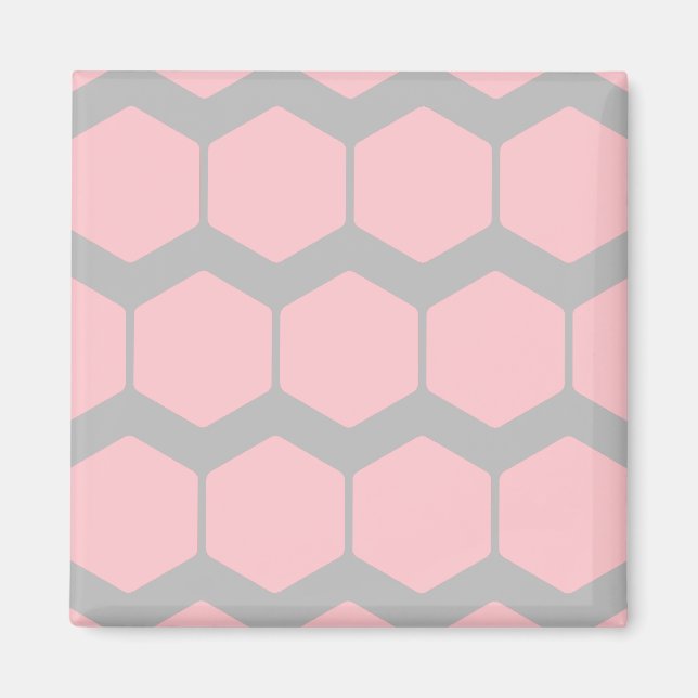 Imán Patrón de zigzag geométrico retro rosa y gris. (Frente)