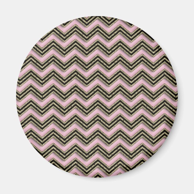Imán Patrón de zigzag negro y rosa (Frente)