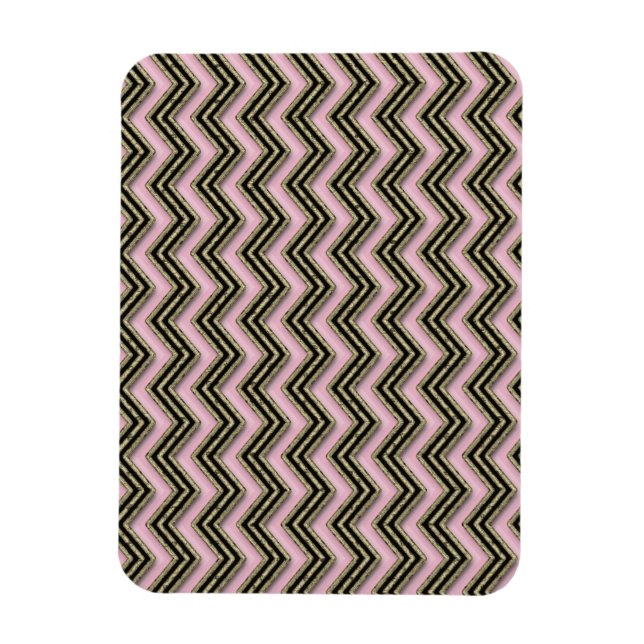 Imán Patrón de zigzag negro y rosa (Vertical)