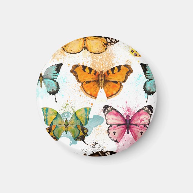 Imán Patrón delgado sin foco de mariposa acuarela (Frente)