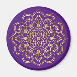 Imán Patrón elegante de Mandala con flores moradas y do
