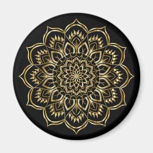Imán Patrón elegante de Mandala floral dorada y negra
