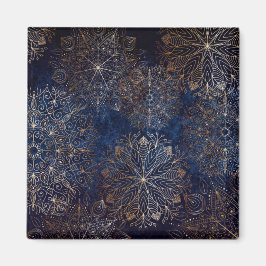Imán Patrón elegante dorado y azul oscuro de Mandala