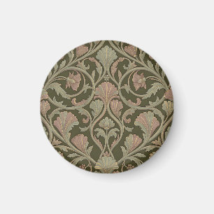 Imán Patrón floral Art Nouveau verde oscuro y rosa vint