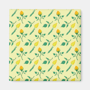 Imán Patrón floral con flores amarillas de rosa y tulip