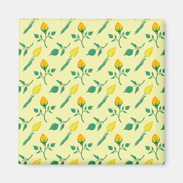 Imán Patrón floral con flores amarillas de rosa y tulip (Frente)