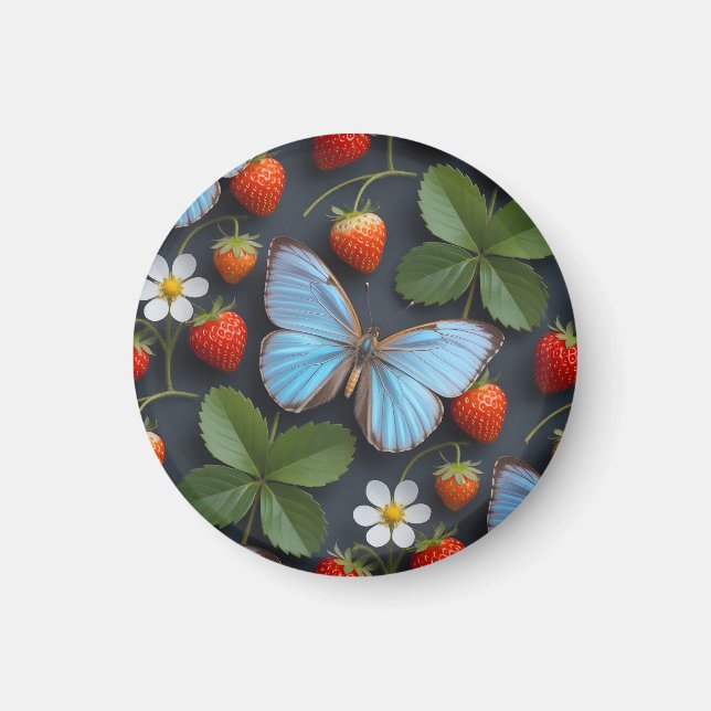 Imán Patrón floral con mariposas Morpho azules (Frente)