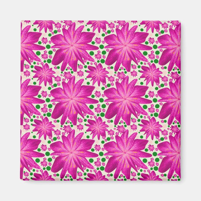 Imán Patrón floral continuo de color rosa intenso (Frente)