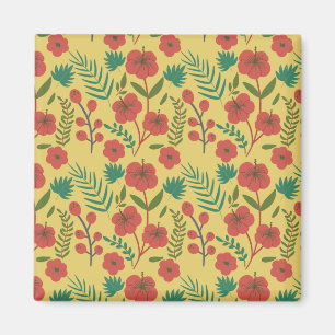 Imán Patrón floral continuo de flores rojas amarillas y