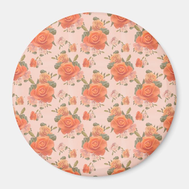 Imán patrón floral de boda de primavera rosa naranja (Frente)