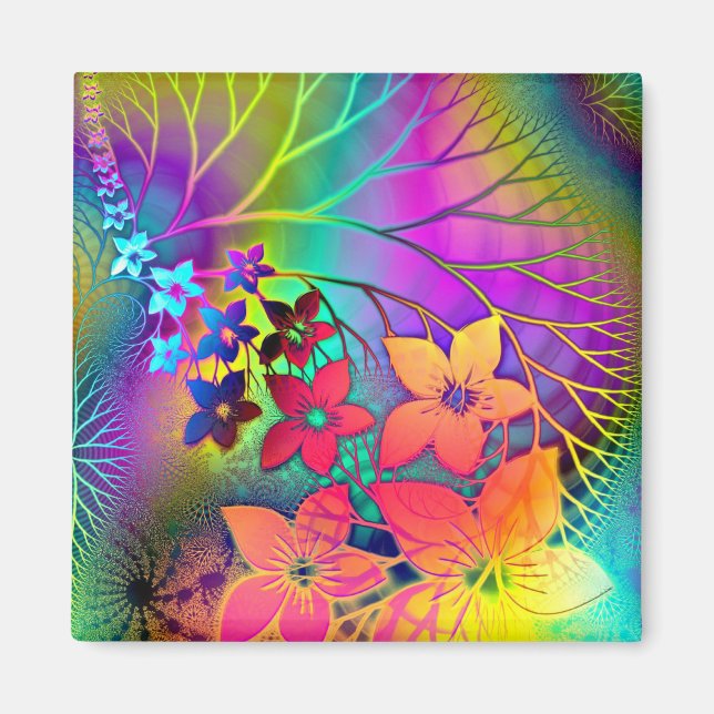 Imán Patrón floral de colores arcoiris (Frente)