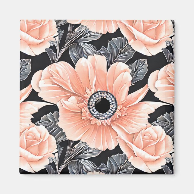 Imán Patrón floral de duraznos de luz botánica (Frente)