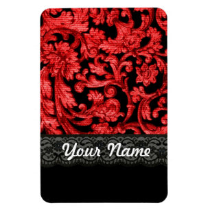 Imán Patrón floral de encaje negro y rojo