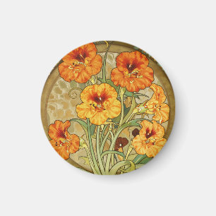 Imán Patrón floral de nasturcia Art Nouveau