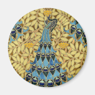 Imán Patrón Floral de Pavo Real Azul Art Nouveau Antigu