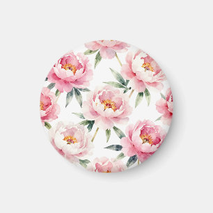 Imán Patrón floral de peonía al agua con tono rosado