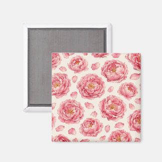 Imán Patrón floral de peonía rosa