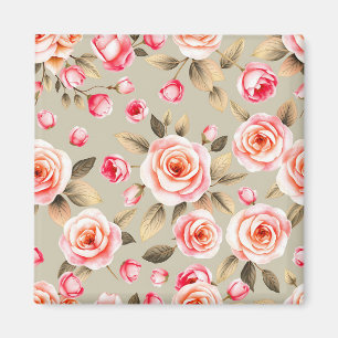 Imán Patrón floral de rosa rosa romántica