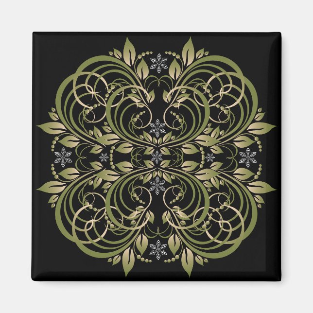Imán patrón floral decorativo verde (Frente)