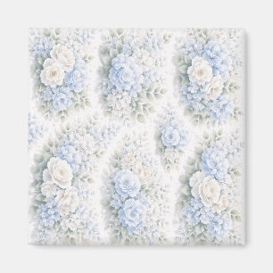 Imán Patrón Floral Elegante de Acuarela Blanca Azul Sua