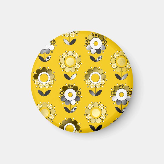 Imán Patrón floral folicular amarillo simple (Frente)