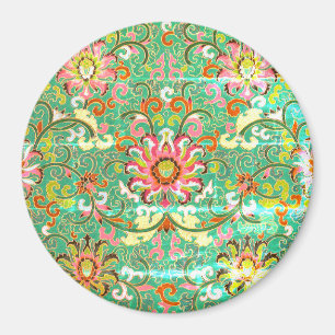 Imán Patrón floral oriental melocotón verde antiguo
