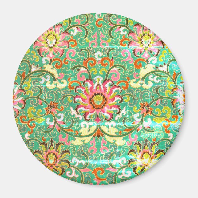 Imán Patrón floral oriental melocotón verde antiguo (Frente)