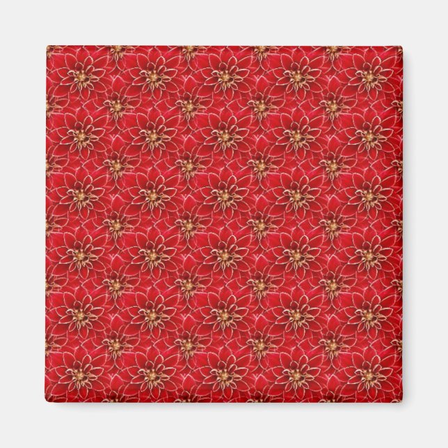 Imán Patrón floral rojo elegante (Frente)