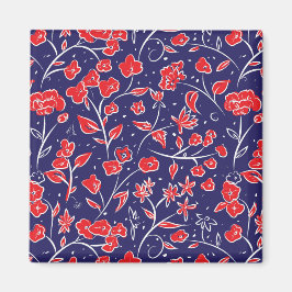Imán Patrón floral rojo y azul